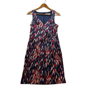 Boden Navy and Red Patterned Midi Dress